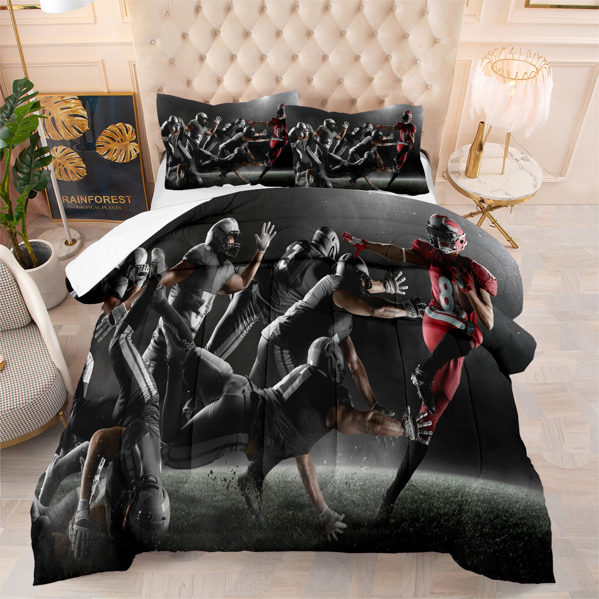 Las Vegas Rugby Football Raiders Comforter Pillowcases 3PC Sets Blanket All Season Reversible Quilted Duvet
