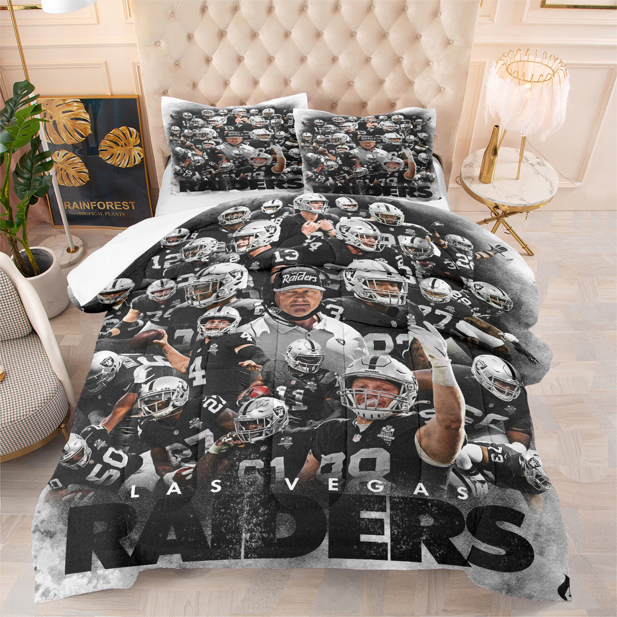 Las Vegas Rugby Football Raiders Comforter Pillowcases 3PC Sets Blanket All Season Reversible Quilted Duvet