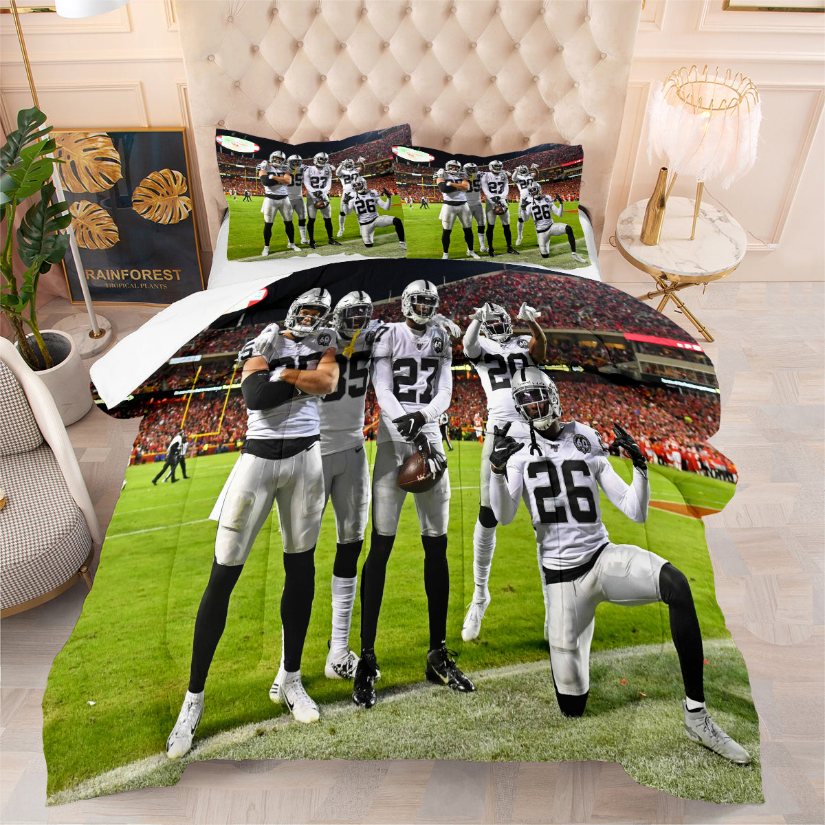 Las Vegas Rugby Football Raiders Comforter Pillowcases 3PC Sets Blanket All Season Reversible Quilted Duvet