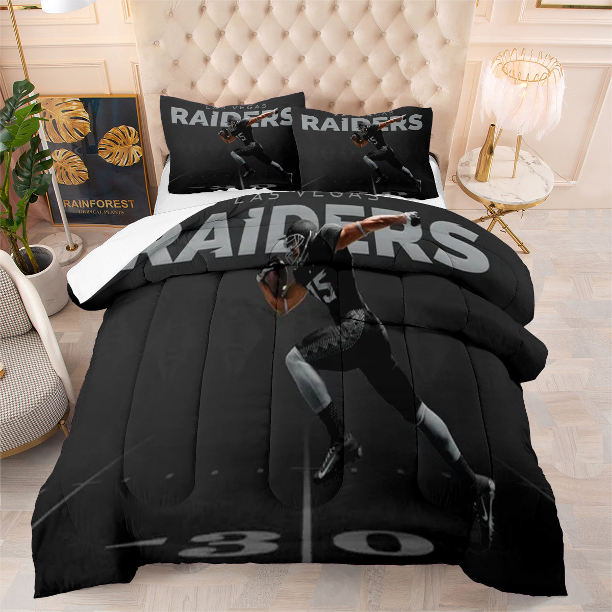 Las Vegas Rugby Football Raiders Comforter Pillowcases 3PC Sets Blanket All Season Reversible Quilted Duvet