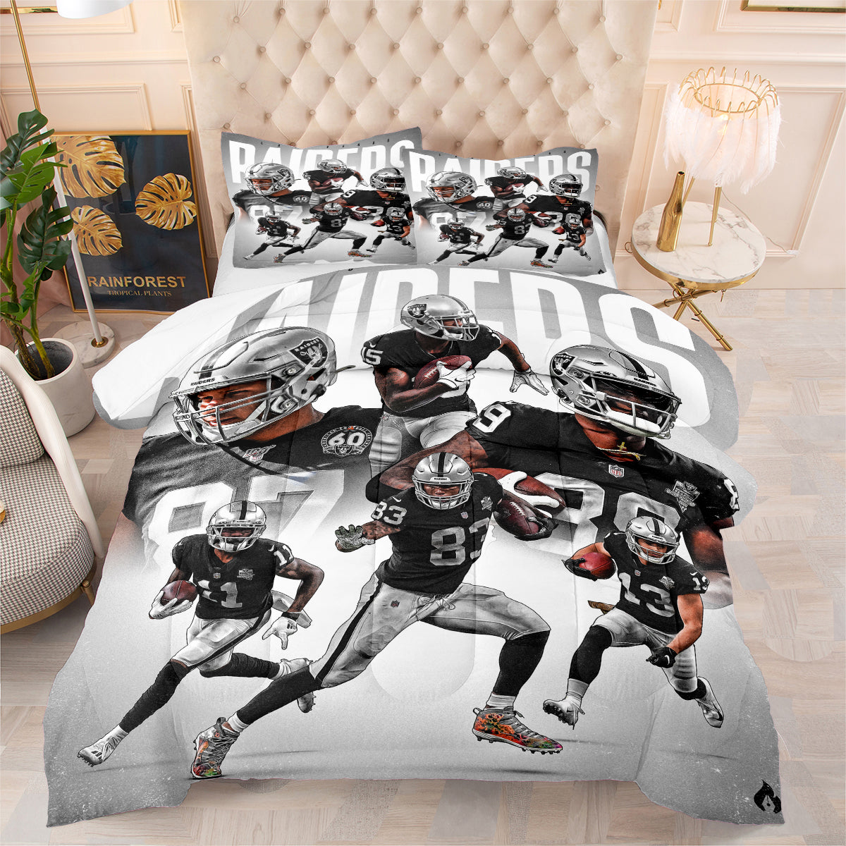Las Vegas Rugby Football Raiders Comforter Pillowcases 3PC Sets Blanket All Season Reversible Quilted Duvet