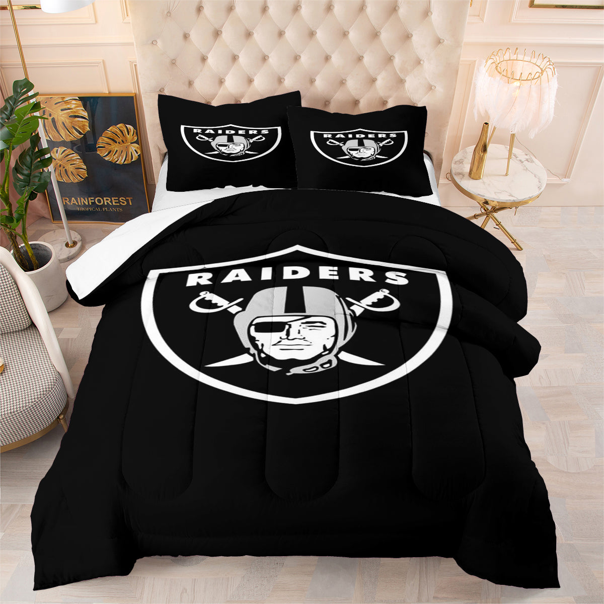 Las Vegas Rugby Football Raiders Comforter Pillowcases 3PC Sets Blanket All Season Reversible Quilted Duvet
