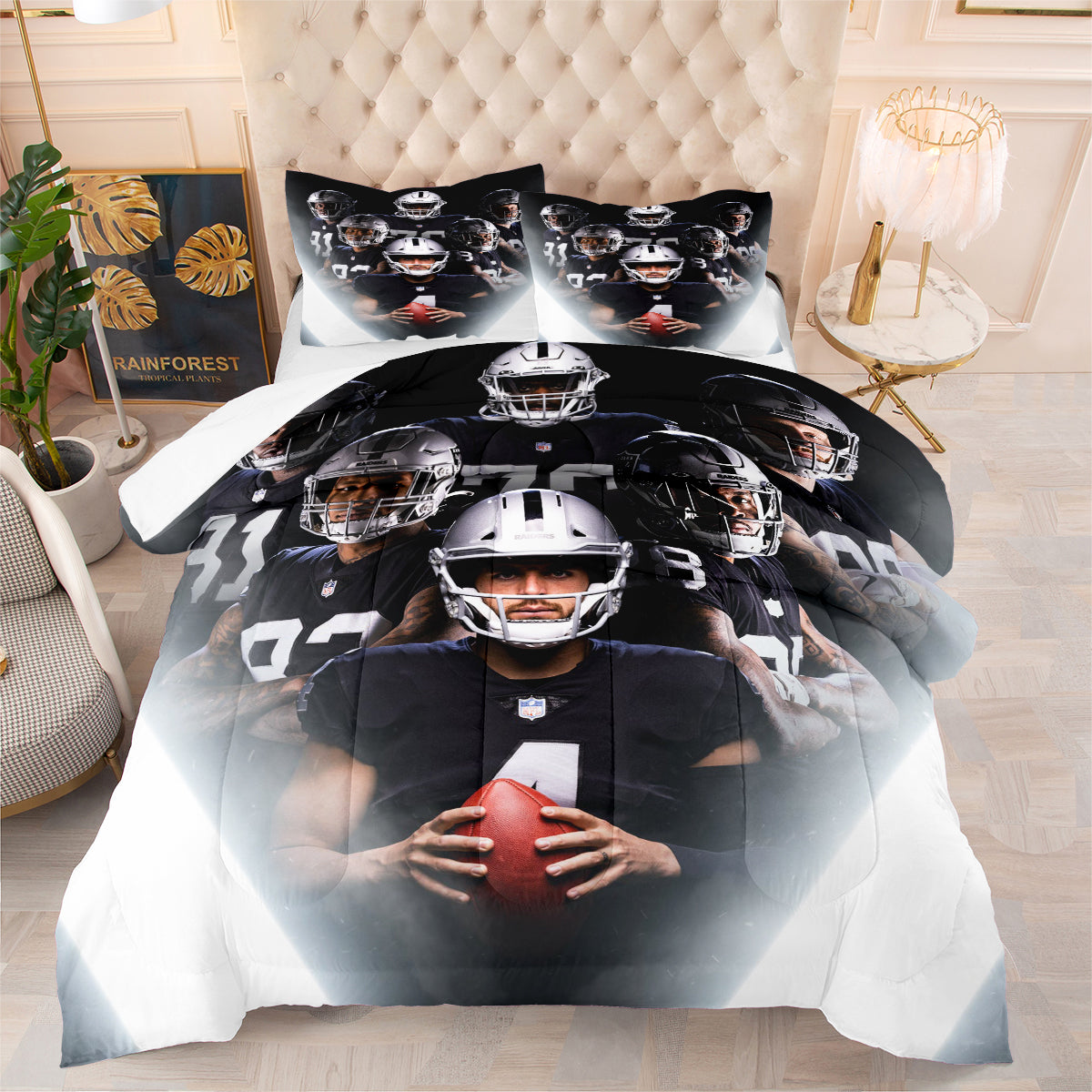 Las Vegas Rugby Football Raiders Comforter Pillowcases 3PC Sets Blanket All Season Reversible Quilted Duvet