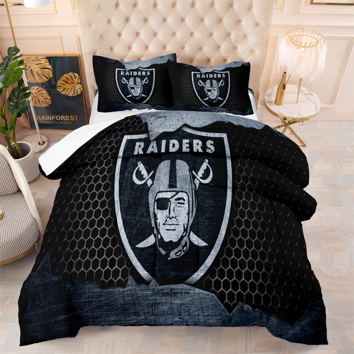 Las Vegas Rugby Football Raiders Comforter Pillowcases 3PC Sets Blanket All Season Reversible Quilted Duvet