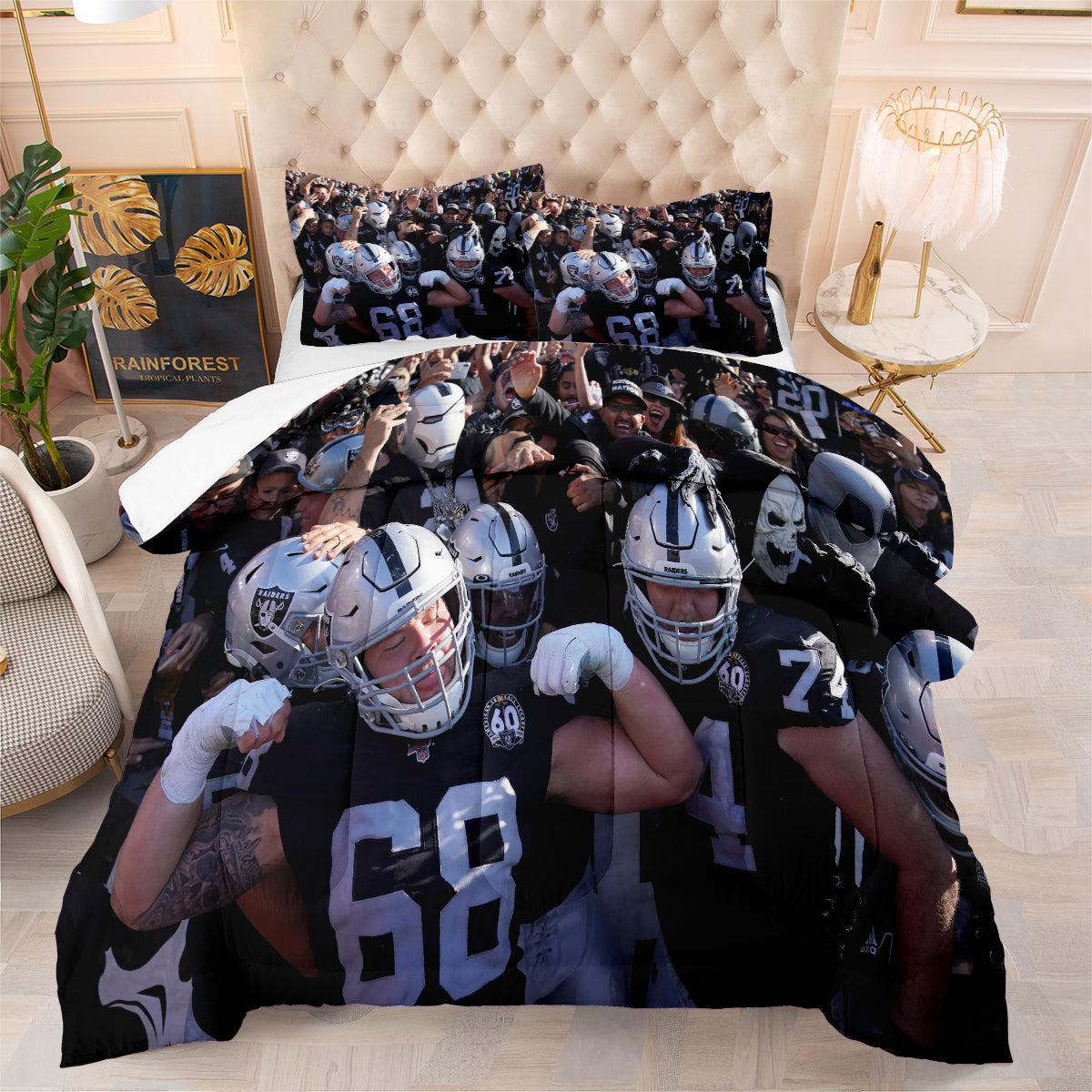 Las Vegas Rugby Football Raiders Comforter Pillowcases 3PC Sets Blanket All Season Reversible Quilted Duvet