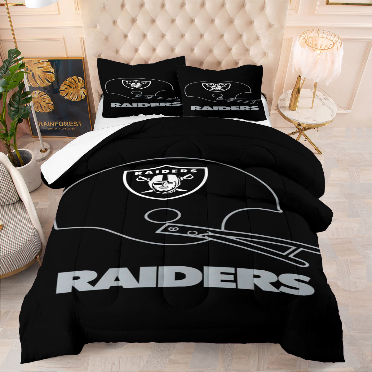 Las Vegas Rugby Football Raiders Comforter Pillowcases 3PC Sets Blanket All Season Reversible Quilted Duvet