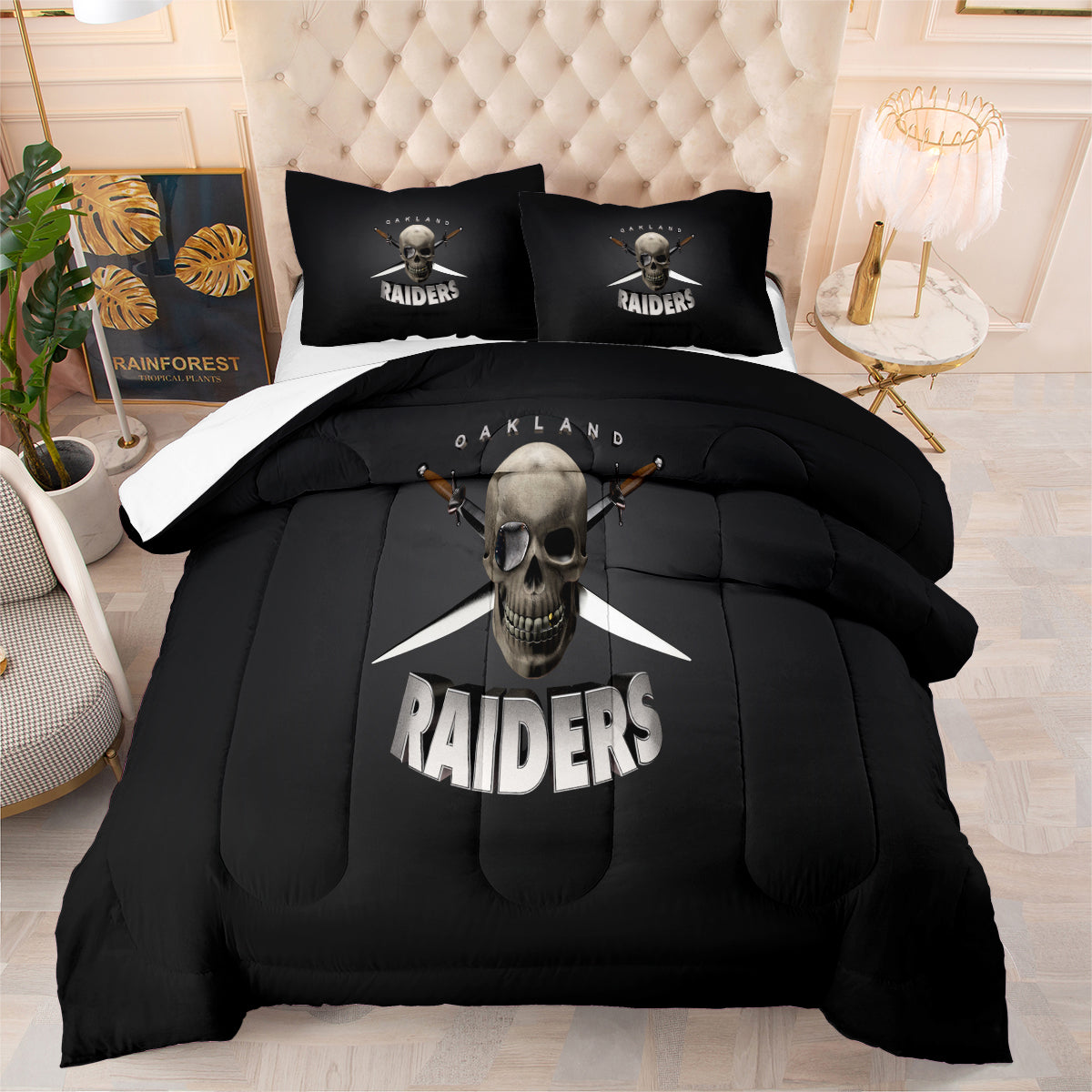 Las Vegas Rugby Football Raiders Comforter Pillowcases 3PC Sets Blanket All Season Reversible Quilted Duvet