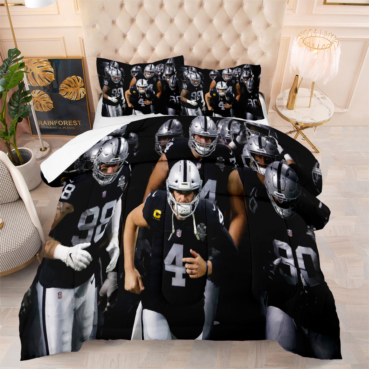 Las Vegas Rugby Football Raiders Comforter Pillowcases 3PC Sets Blanket All Season Reversible Quilted Duvet