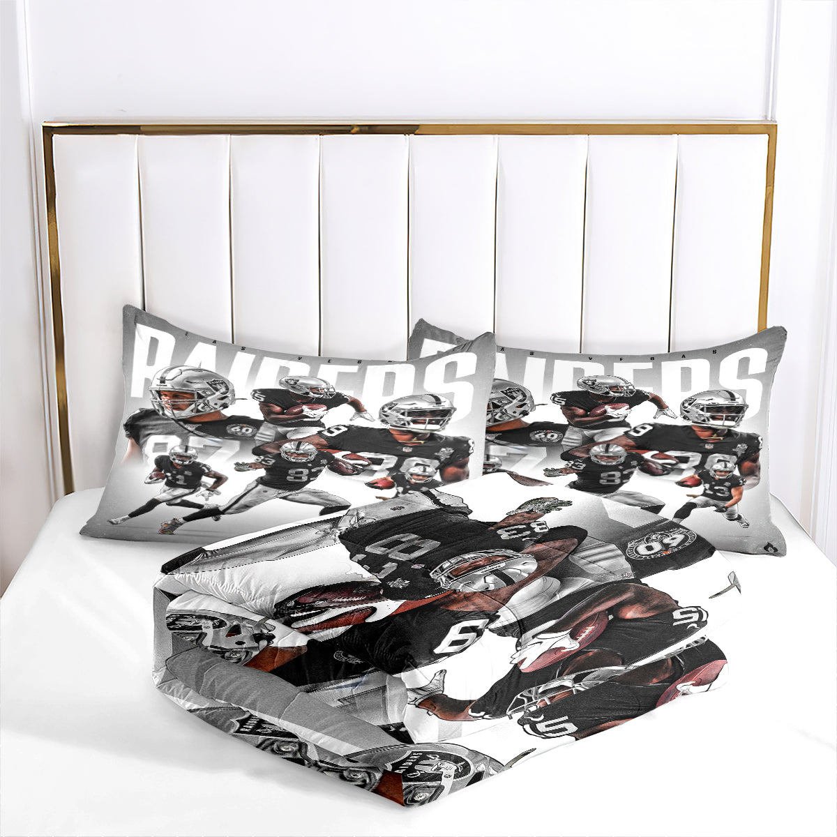 Las Vegas Rugby Football Raiders Comforter Pillowcases 3PC Sets Blanket All Season Reversible Quilted Duvet