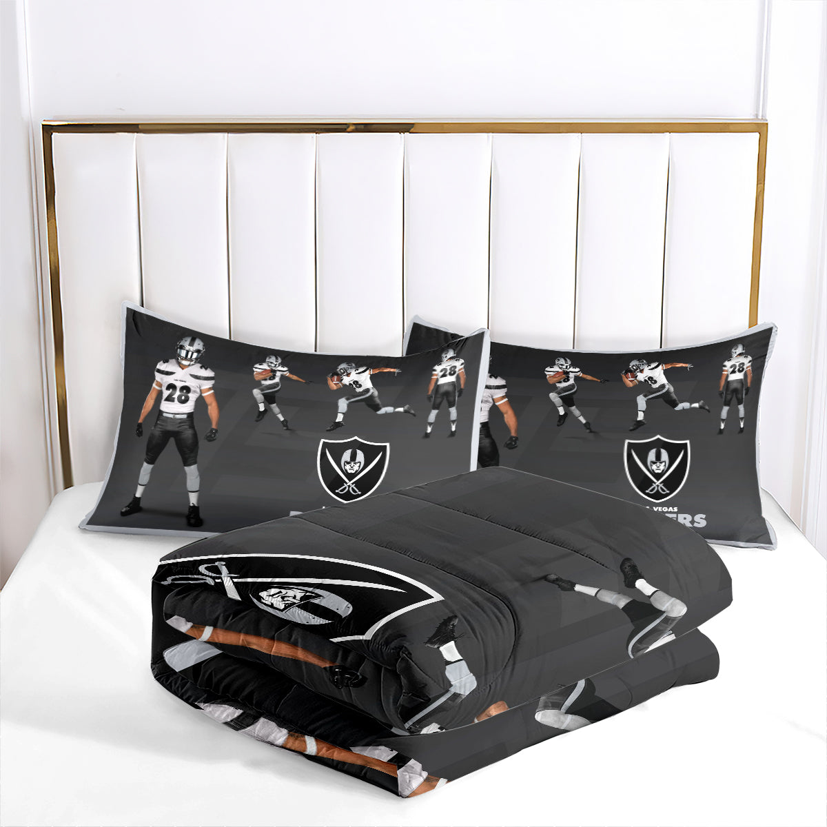Las Vegas Rugby Football Raiders Comforter Pillowcases 3PC Sets Blanket All Season Reversible Quilted Duvet