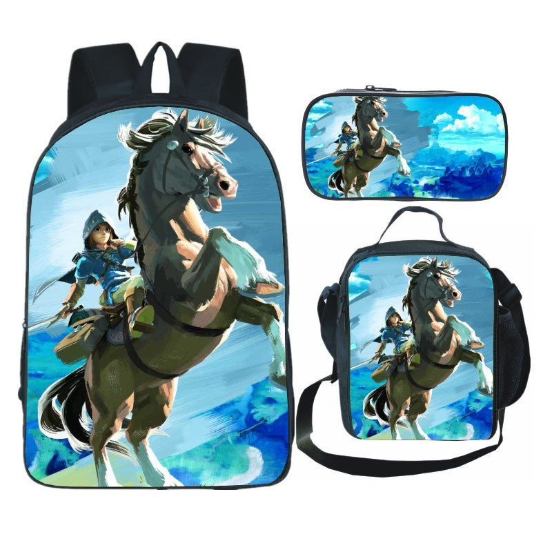 Legends of Zelda Full Printed Backpack Schoolbag Travel Notebook Bag Lunch Bag Pencil Bag for Kids Students 3PCS