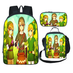 Legends of Zelda Full Printed Backpack Schoolbag Travel Notebook Bag Lunch Bag Pencil Bag for Kids Students 3PCS