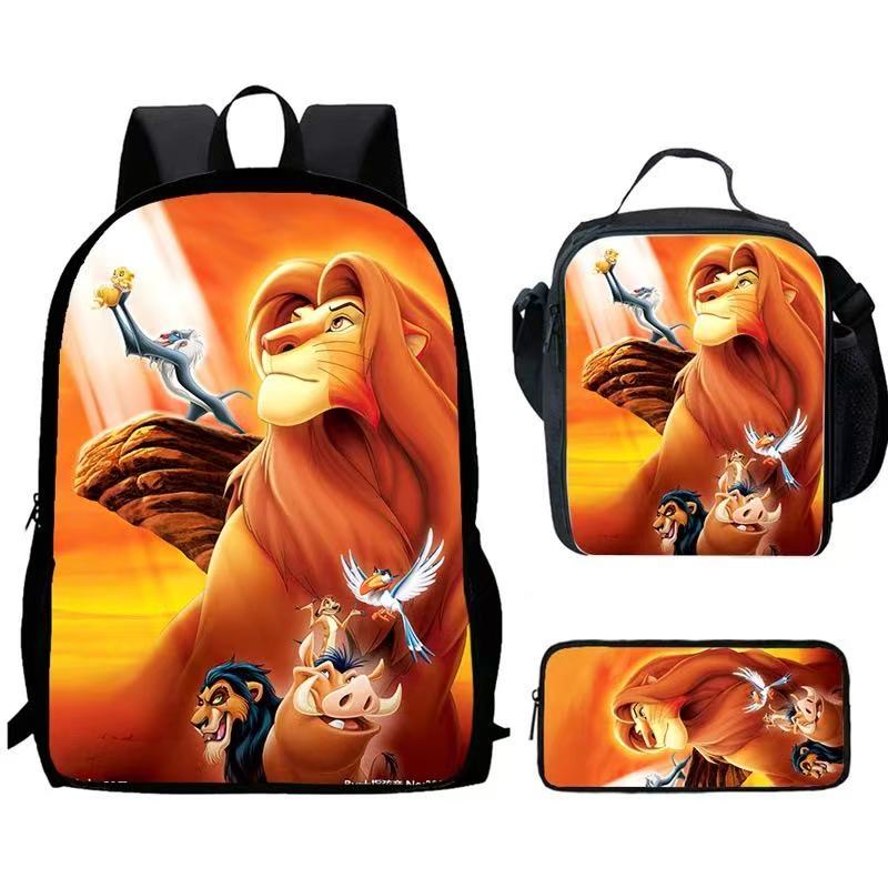 Lion King Backpack Schoolbag Lunch Bag Pencil Bag for Kids Students 3PCS