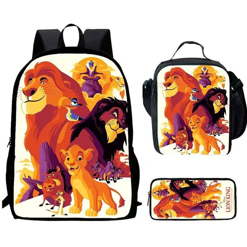 Lion King Backpack Schoolbag Lunch Bag Pencil Bag for Kids Students 3PCS