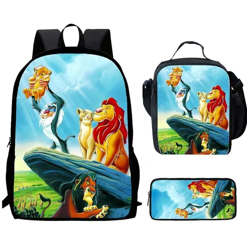 Lion King Backpack Schoolbag Lunch Bag Pencil Bag for Kids Students 3PCS