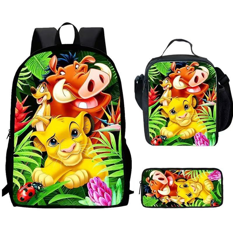 Lion King Backpack Schoolbag Lunch Bag Pencil Bag for Kids Students 3PCS