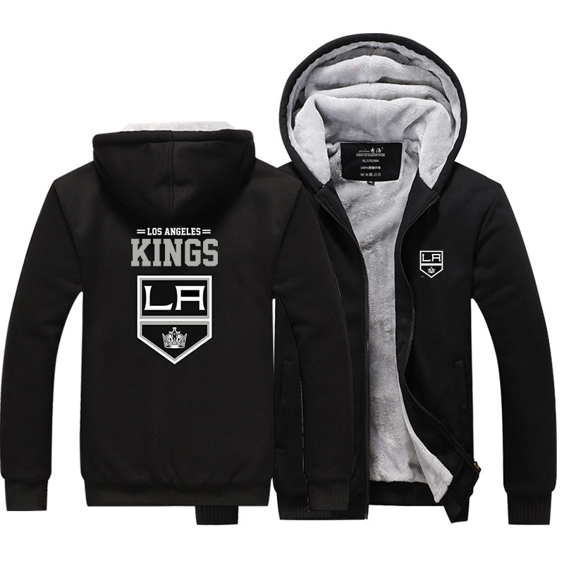 Los Angeles Kings Jackets Hockey Team Unisex Lined Hoodie Fleece Sweatshirt Full Zipper Hooded Thicken Jacket