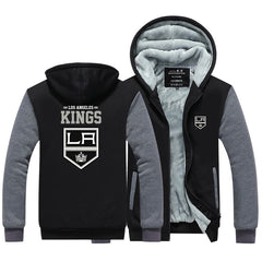 Los Angeles Kings Jackets Hockey Team Unisex Lined Hoodie Fleece Sweatshirt Full Zipper Hooded Thicken Jacket