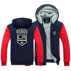 Los Angeles Kings Jackets Hockey Team Unisex Lined Hoodie Fleece Sweatshirt Full Zipper Hooded Thicken Jacket