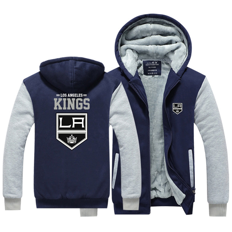 Los Angeles Kings Jackets Hockey Team Unisex Lined Hoodie Fleece Sweatshirt Full Zipper Hooded Thicken Jacket