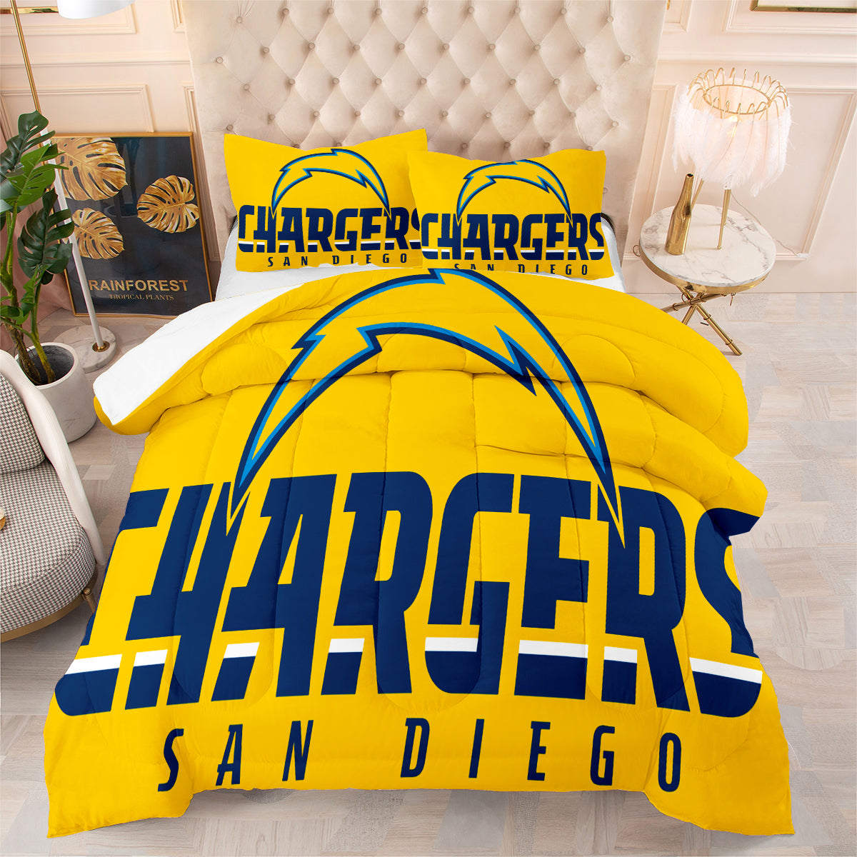 Los Angeles Rugby Chargers Comforter Pillowcases 3PC Sets Blanket All Season Reversible Quilted Duvet