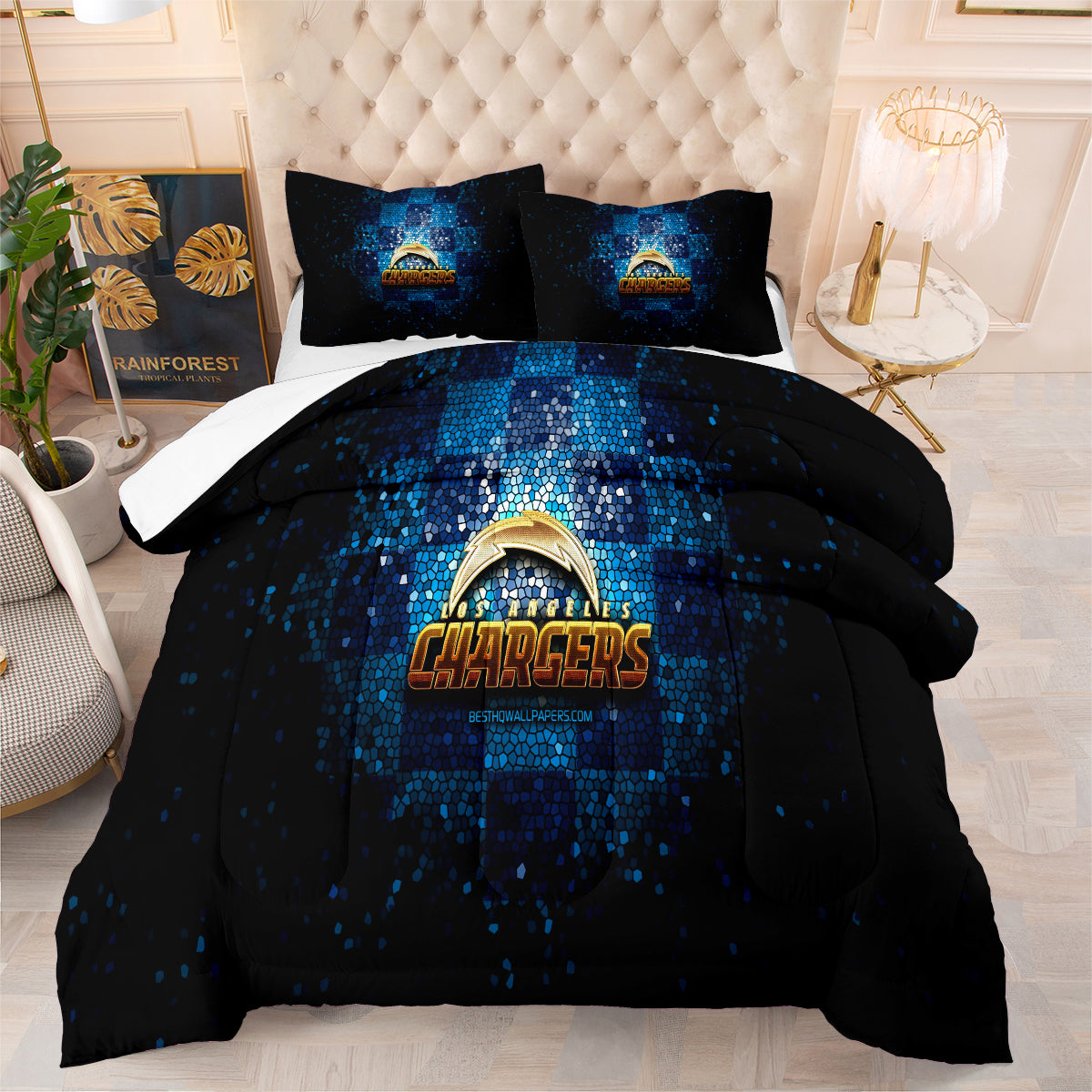 Los Angeles Rugby Chargers Comforter Pillowcases 3PC Sets Blanket All Season Reversible Quilted Duvet