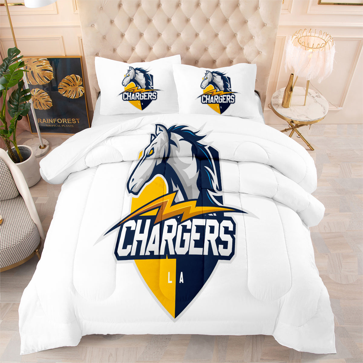 Los Angeles Rugby Chargers Comforter Pillowcases 3PC Sets Blanket All Season Reversible Quilted Duvet