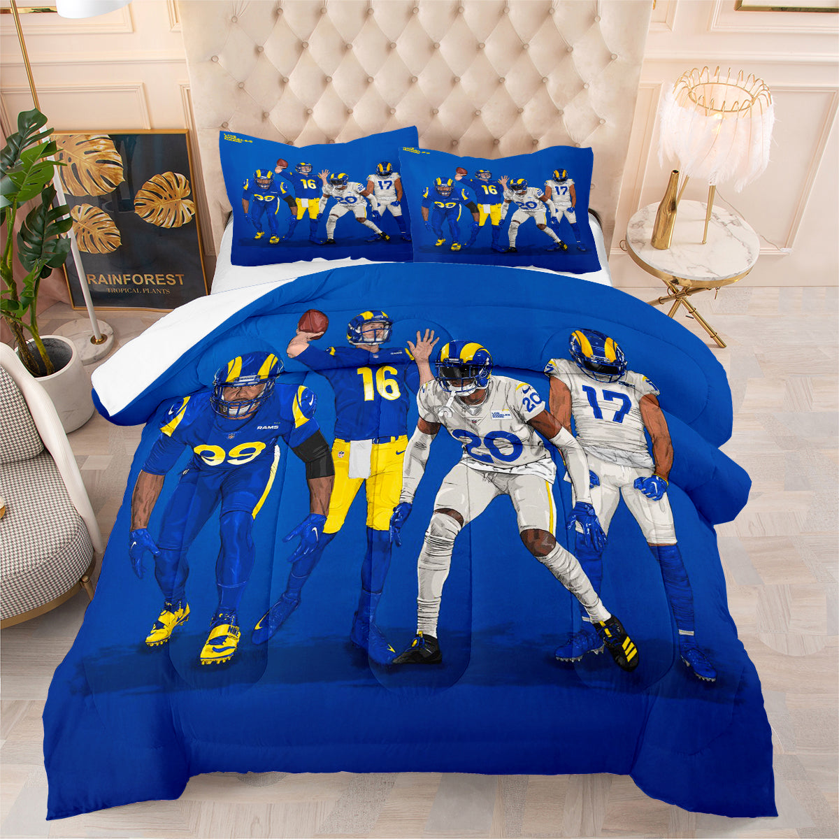 Los Angeles Rugby Chargers Comforter Pillowcases 3PC Sets Blanket All Season Reversible Quilted Duvet