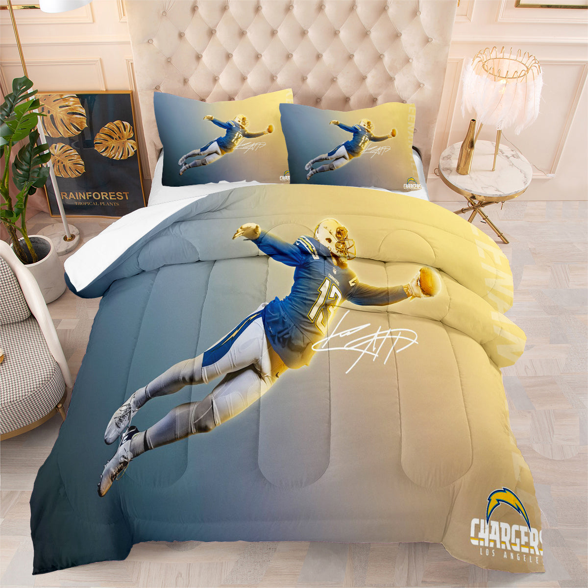 Los Angeles Rugby Chargers Comforter Pillowcases 3PC Sets Blanket All Season Reversible Quilted Duvet