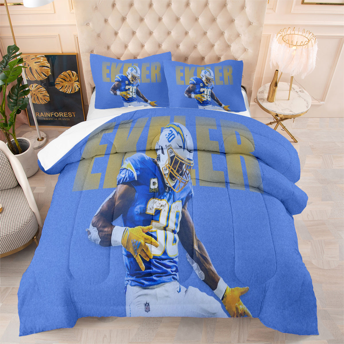 Los Angeles Rugby Chargers Comforter Pillowcases 3PC Sets Blanket All Season Reversible Quilted Duvet