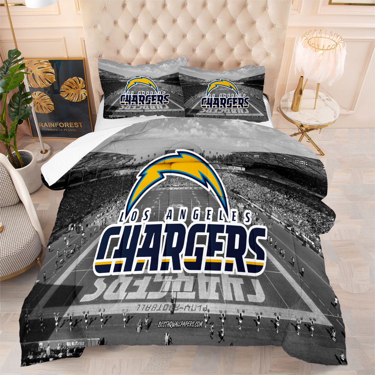 Los Angeles Rugby Chargers Comforter Pillowcases 3PC Sets Blanket All Season Reversible Quilted Duvet