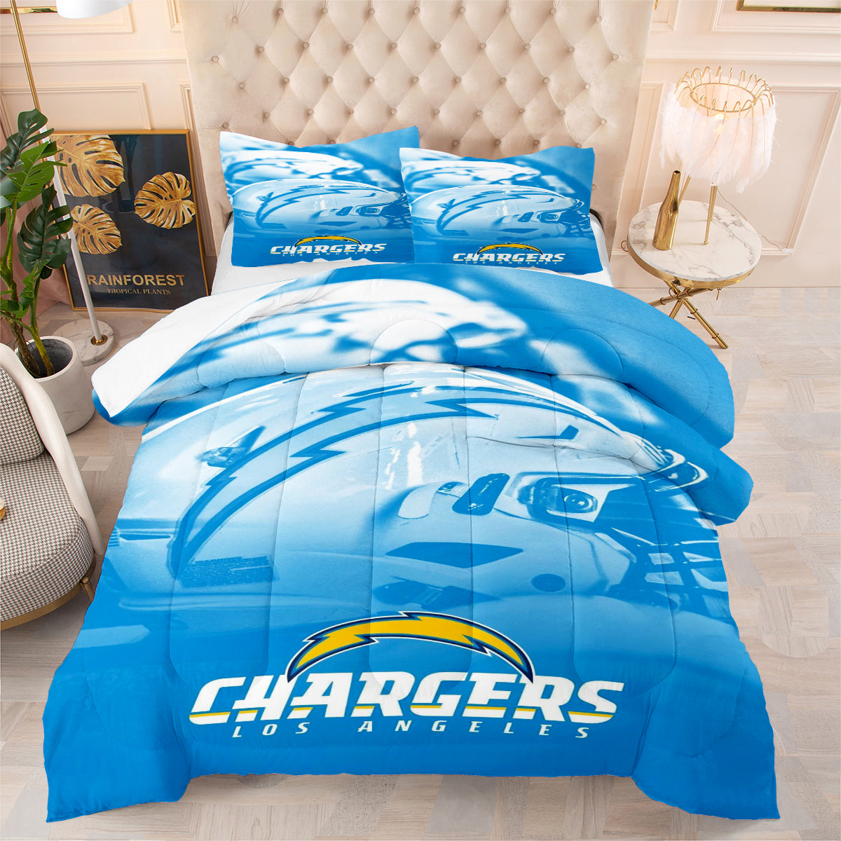 Los Angeles Rugby Chargers Comforter Pillowcases 3PC Sets Blanket All Season Reversible Quilted Duvet