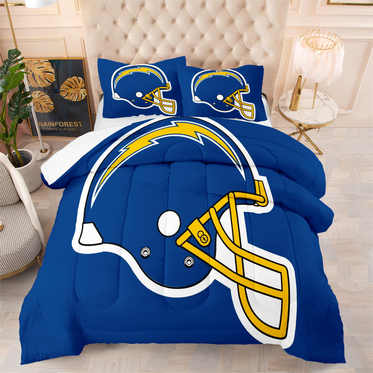 Los Angeles Rugby Chargers Comforter Pillowcases 3PC Sets Blanket All Season Reversible Quilted Duvet
