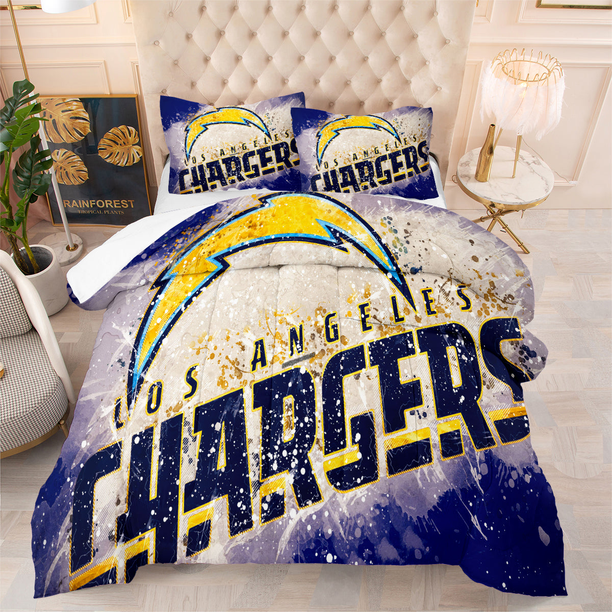 Los Angeles Rugby Chargers Comforter Pillowcases 3PC Sets Blanket All Season Reversible Quilted Duvet