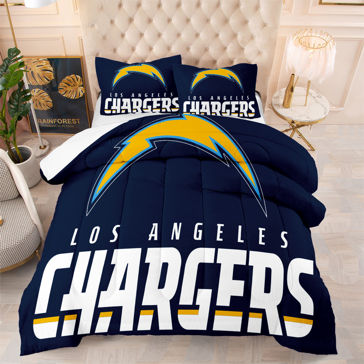 Los Angeles Rugby Chargers Comforter Pillowcases 3PC Sets Blanket All Season Reversible Quilted Duvet