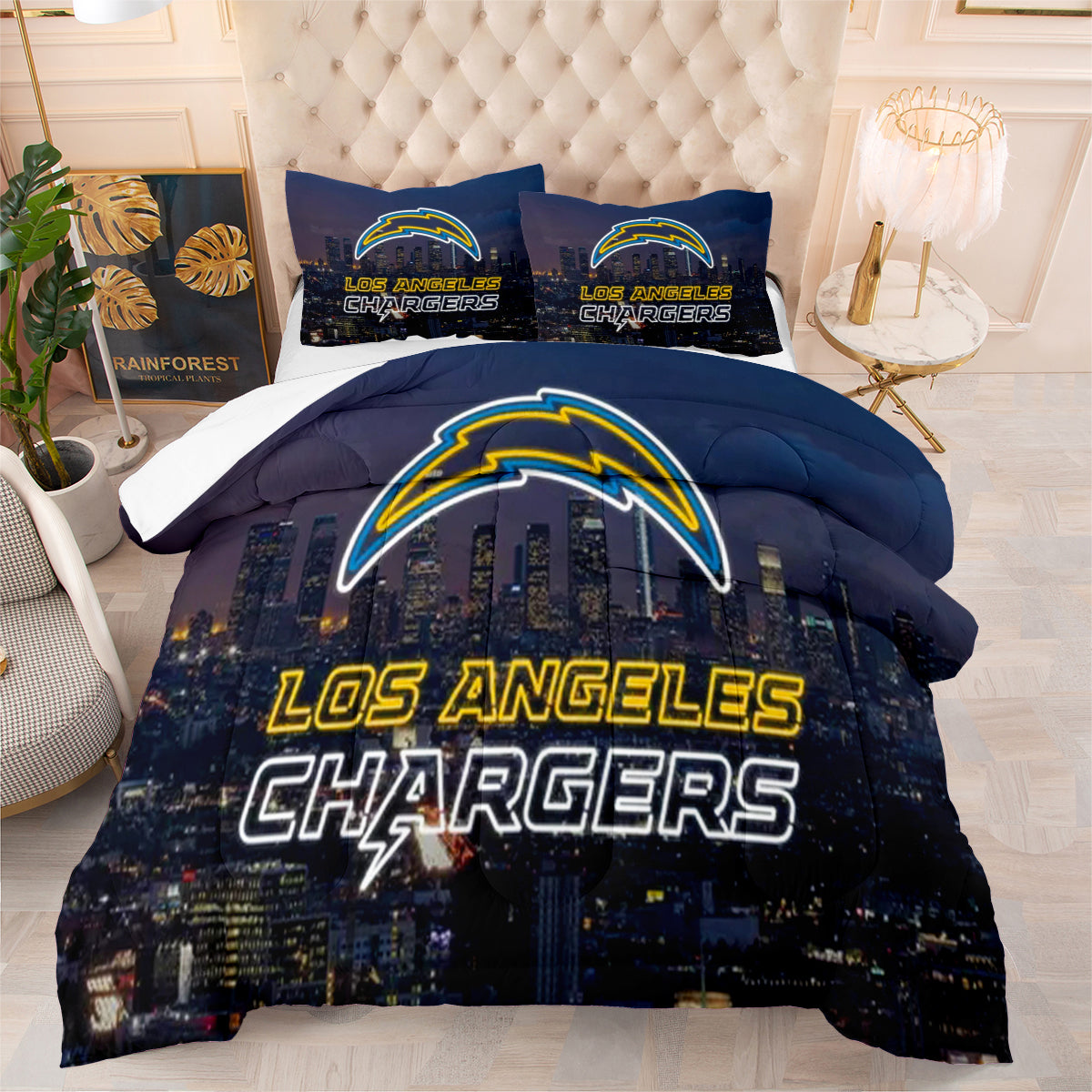 Los Angeles Rugby Chargers Comforter Pillowcases 3PC Sets Blanket All Season Reversible Quilted Duvet