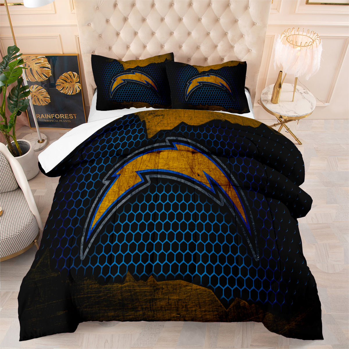 Los Angeles Rugby Chargers Comforter Pillowcases 3PC Sets Blanket All Season Reversible Quilted Duvet