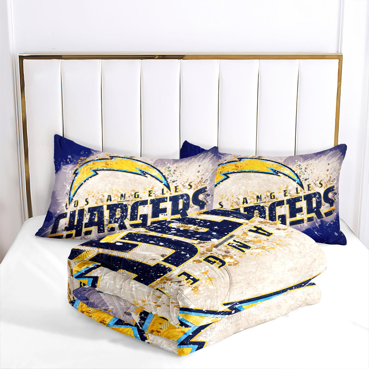 Los Angeles Rugby Chargers Comforter Pillowcases 3PC Sets Blanket All Season Reversible Quilted Duvet