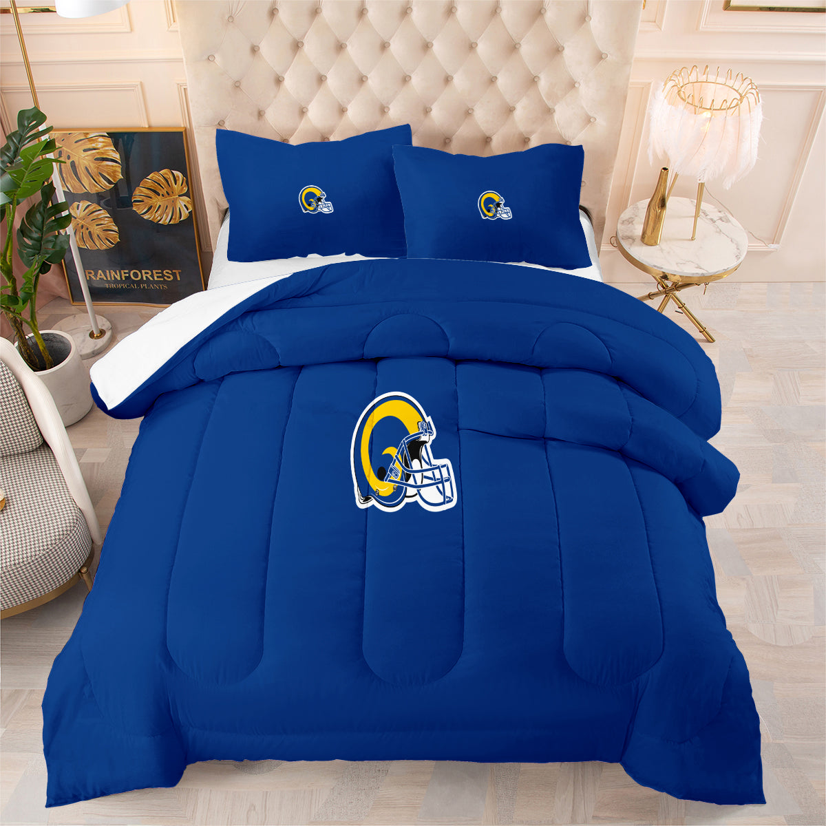 Los Angeles Rugby Rams Comforter Pillowcases 3PC Sets Blanket All Season Reversible Quilted Duvet