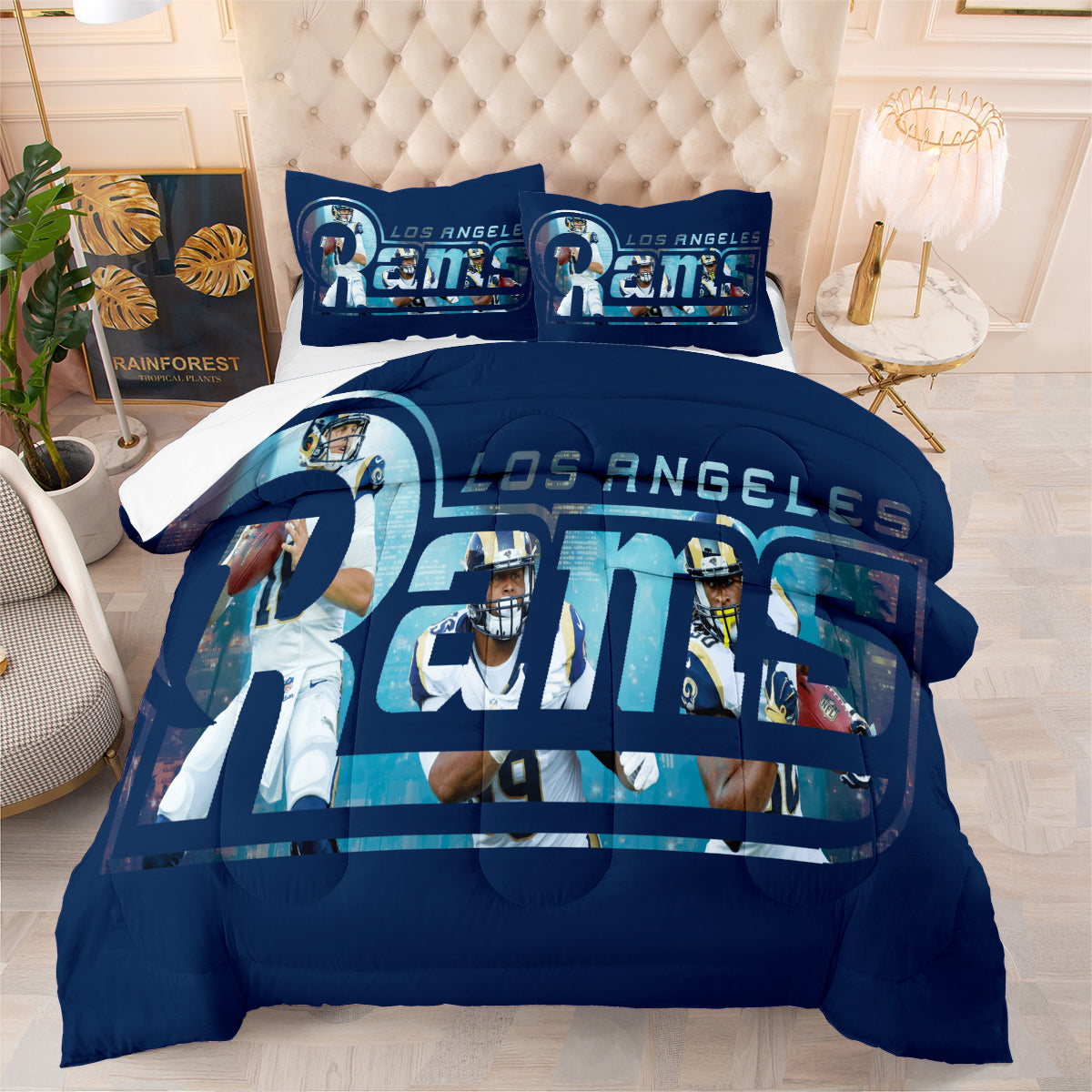 Los Angeles Rugby Rams Comforter Pillowcases 3PC Sets Blanket All Season Reversible Quilted Duvet