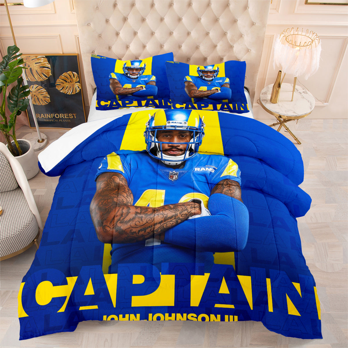 Los Angeles Rugby Rams Comforter Pillowcases 3PC Sets Blanket All Season Reversible Quilted Duvet