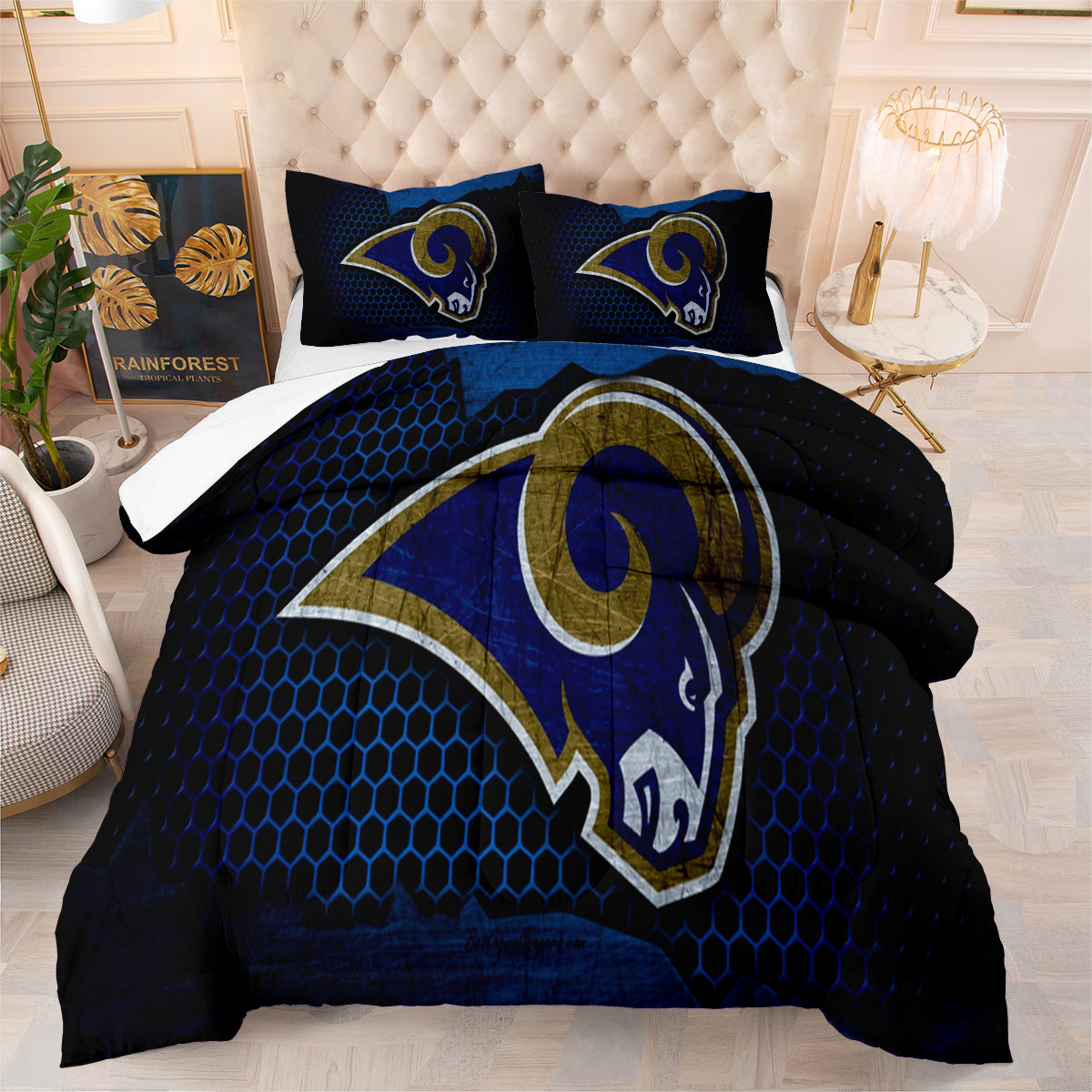 Los Angeles Rugby Rams Comforter Pillowcases 3PC Sets Blanket All Season Reversible Quilted Duvet