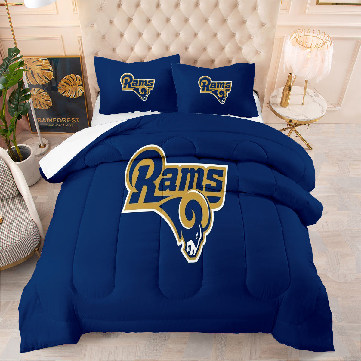 Los Angeles Rugby Rams Comforter Pillowcases 3PC Sets Blanket All Season Reversible Quilted Duvet