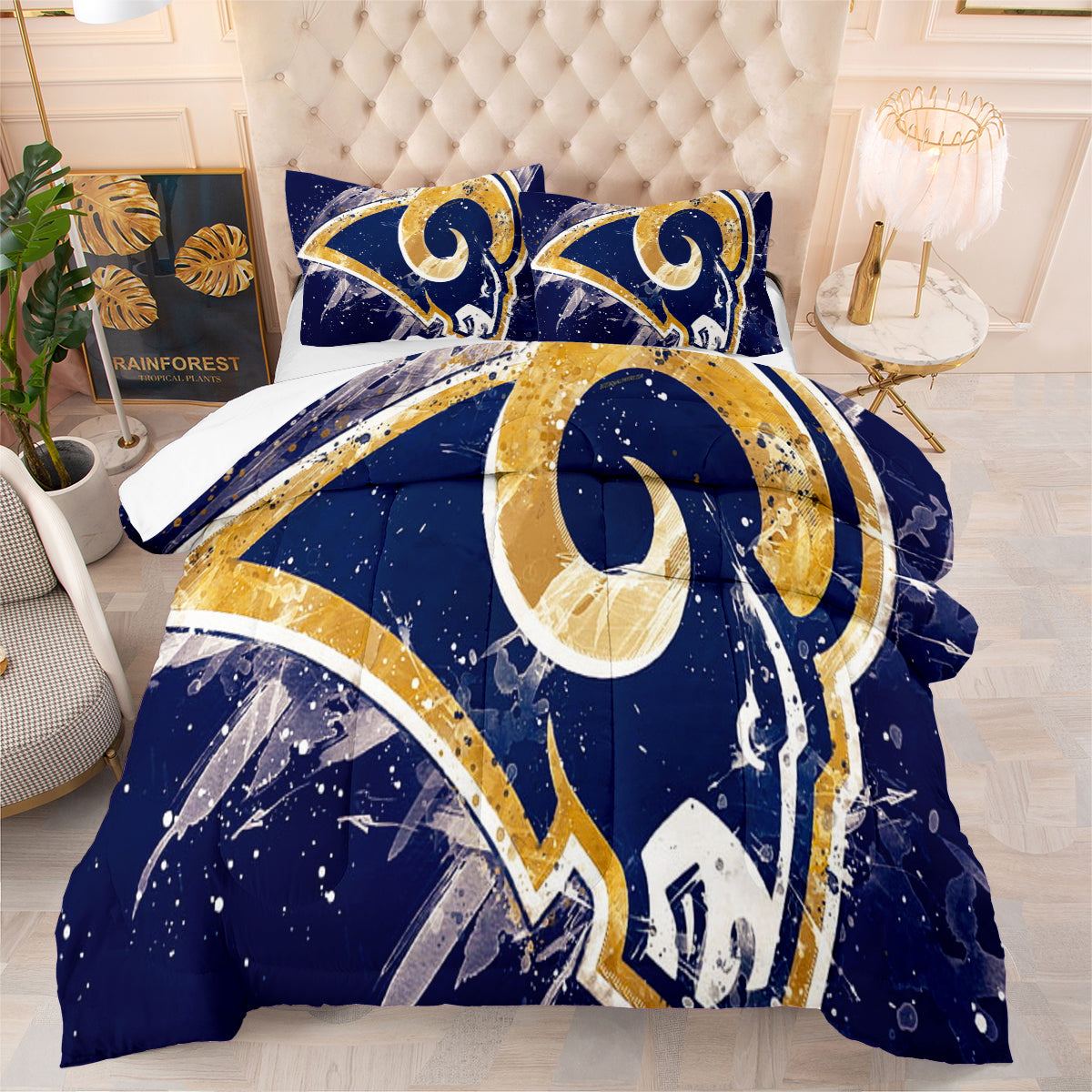 Los Angeles Rugby Rams Comforter Pillowcases 3PC Sets Blanket All Season Reversible Quilted Duvet