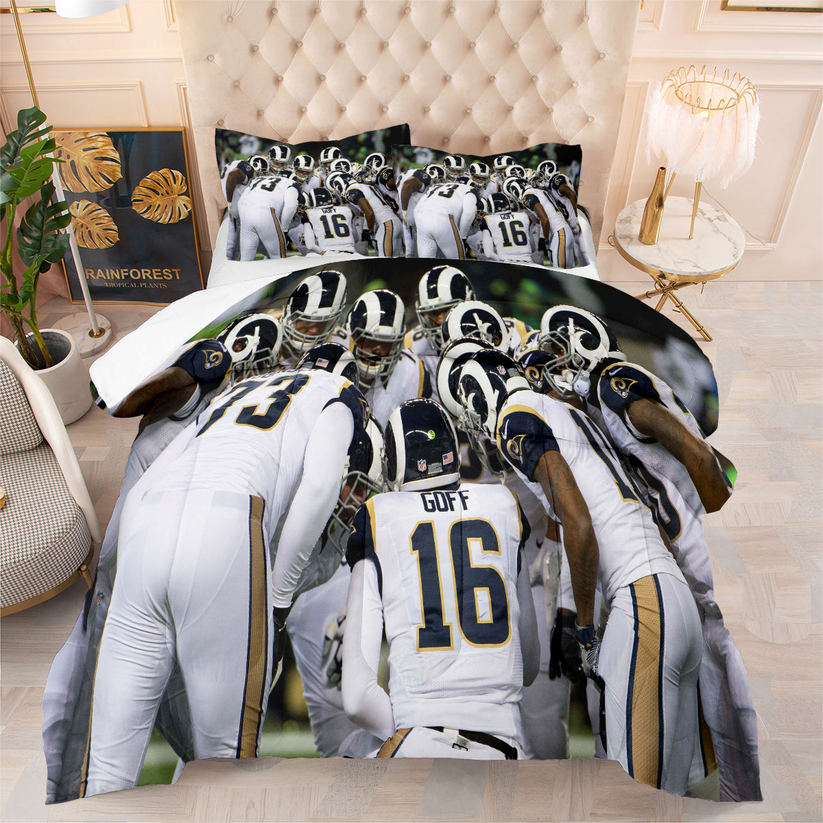 Los Angeles Rugby Rams Comforter Pillowcases 3PC Sets Blanket All Season Reversible Quilted Duvet