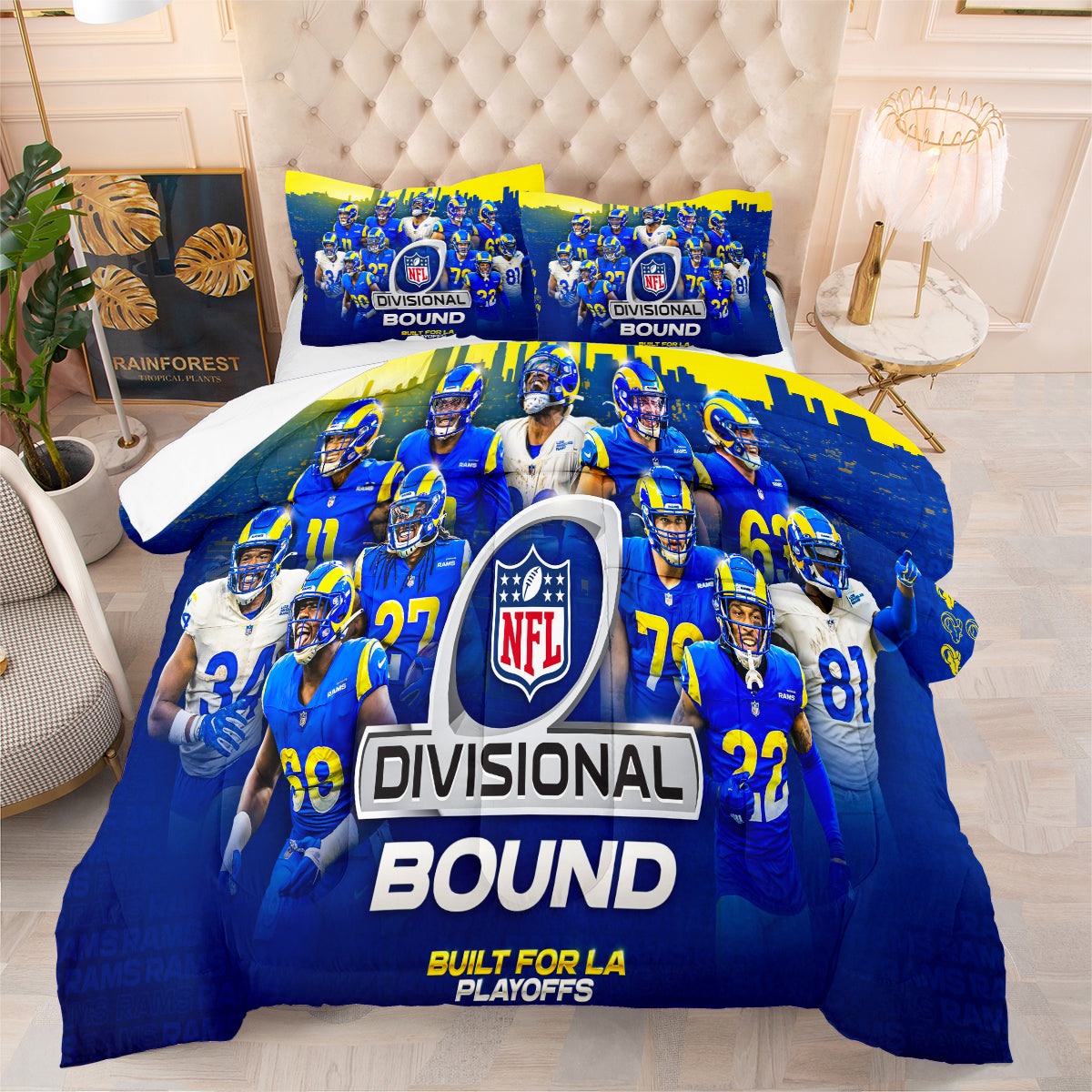 Los Angeles Rugby Rams Comforter Pillowcases 3PC Sets Blanket All Season Reversible Quilted Duvet