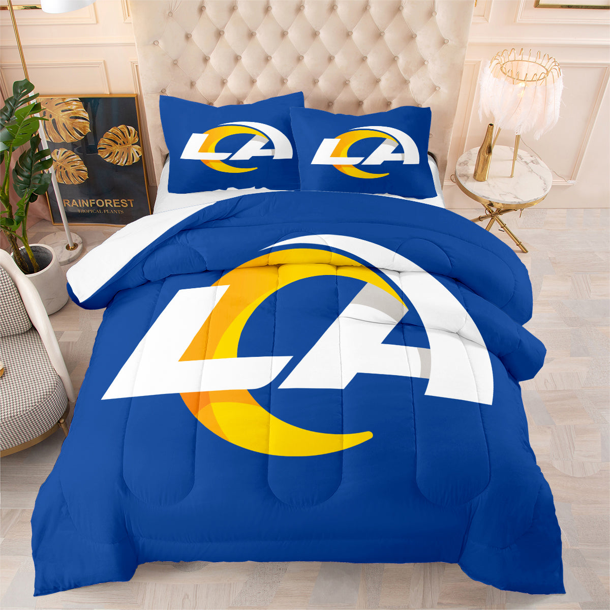 Los Angeles Rugby Rams Comforter Pillowcases 3PC Sets Blanket All Season Reversible Quilted Duvet