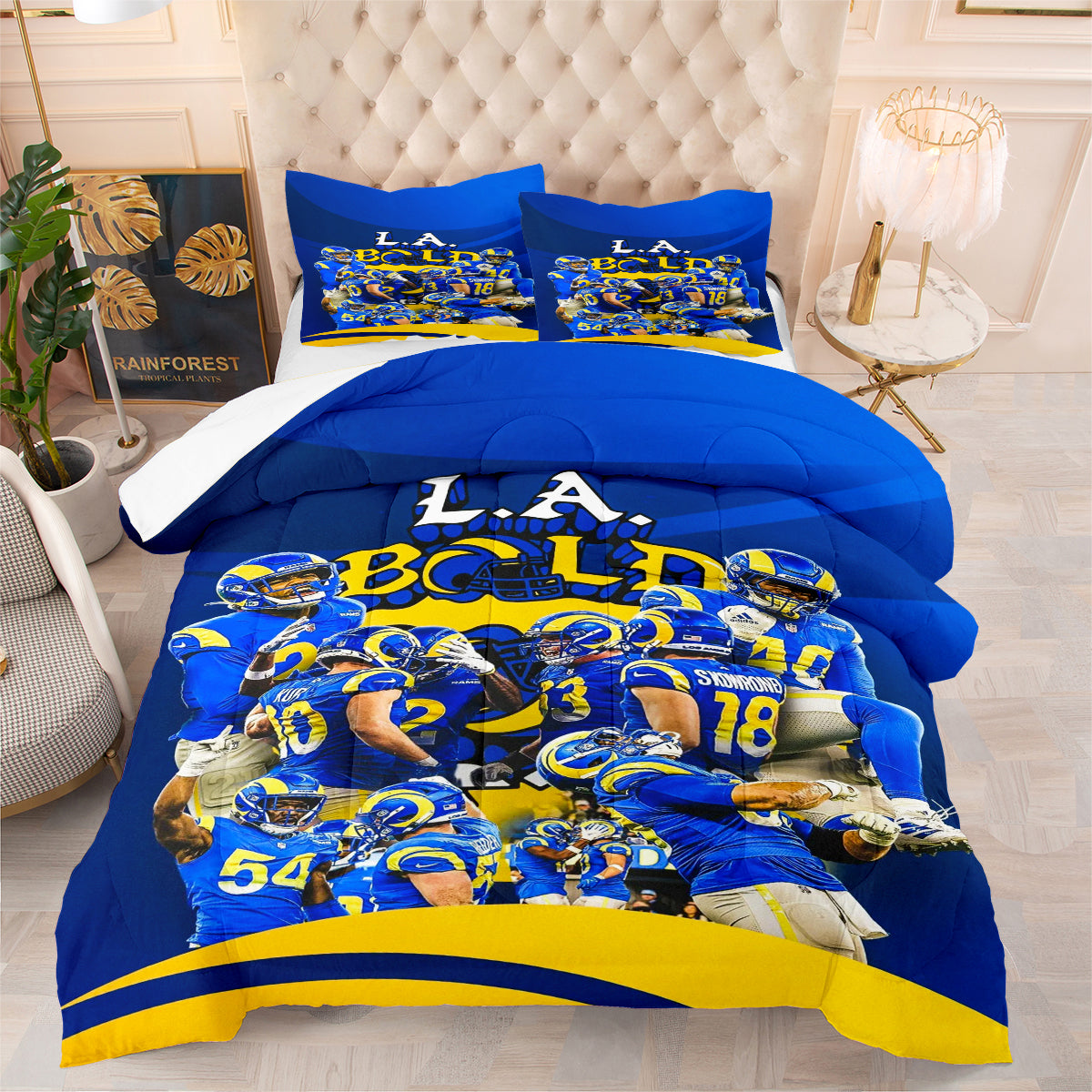 Los Angeles Rugby Rams Comforter Pillowcases 3PC Sets Blanket All Season Reversible Quilted Duvet