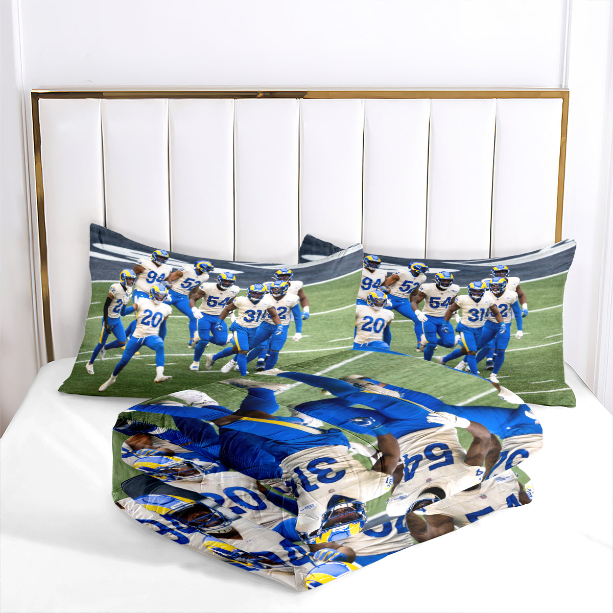 Los Angeles Rugby Rams Comforter Pillowcases 3PC Sets Blanket All Season Reversible Quilted Duvet