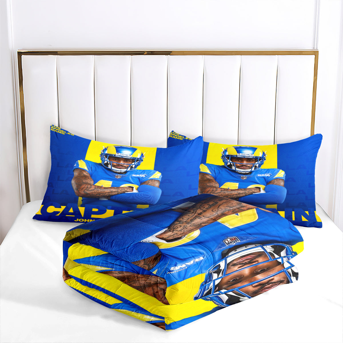 Los Angeles Rugby Rams Comforter Pillowcases 3PC Sets Blanket All Season Reversible Quilted Duvet